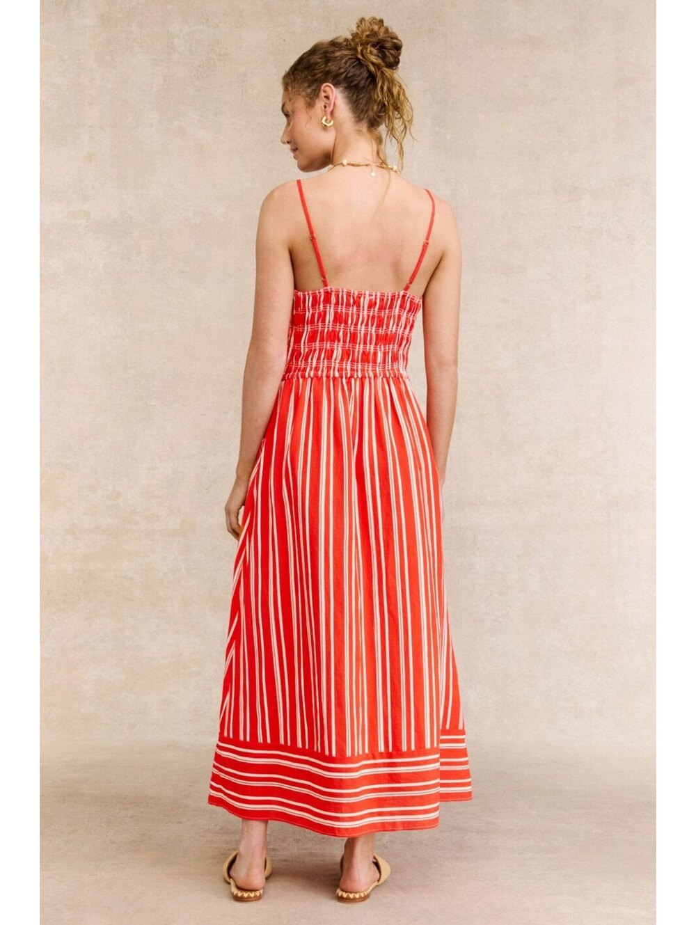 Cleobella Red and White Striped Midi Sundress with Adjustable Straps Size XS